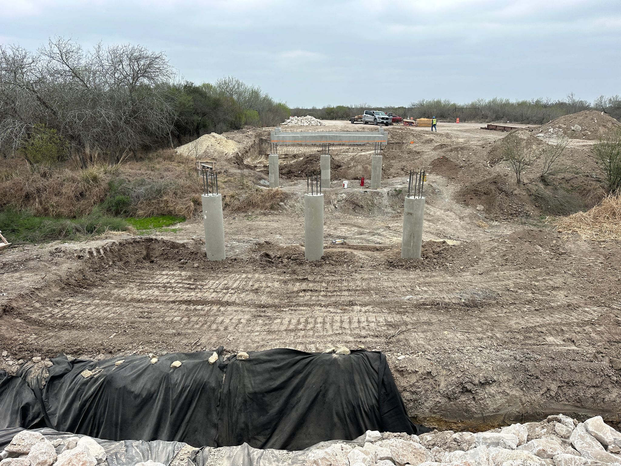 Concrete bridge columns under construction in Texas